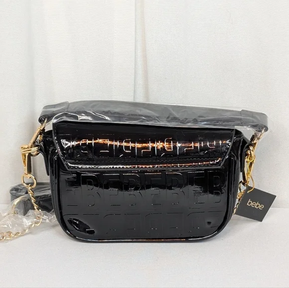 Bebe Alexander Black Patent Shiny Crossbody Bag NWT - Picture 5 of 9
